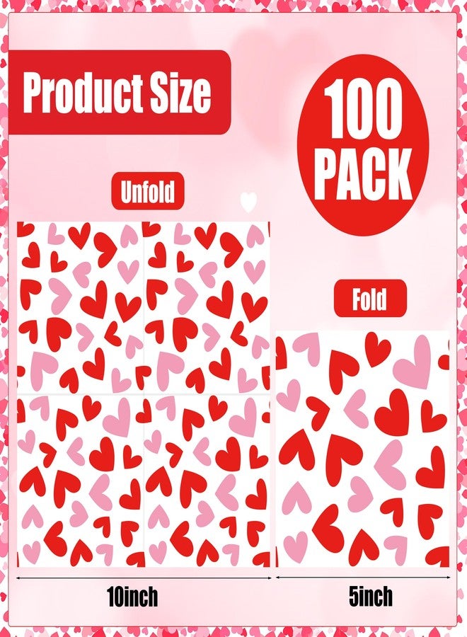 peony man 100 PCS Valentines Day Cocktail Napkins 5'' x 5'' Love Heart Disposable Paper Napkins 3 Ply Red Pink Heart Beverage Napkin for Valentines Wedding Anniversary Birthday Party Supplies Dinner Table Decor - Image 2